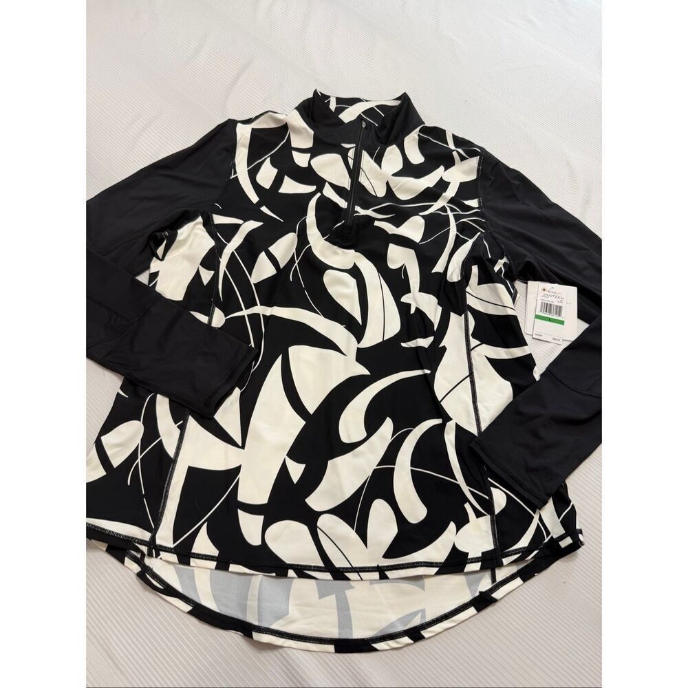 BloqUV x Jantzen Women’s Botanical Domino Relaxed Mock Zip Top Black Large UPF